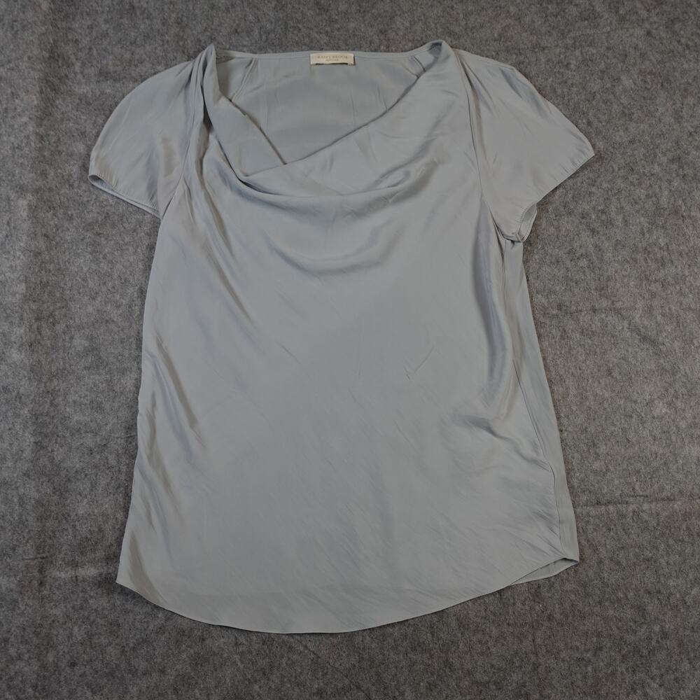 Ramy Brook Top Womens Extra Small Satin Cowl Neck Short Sleeve Blue Blouse